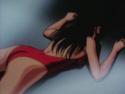 1980s_(style) 1girl against_wall animated anime_screenshot arched_back ass backlighting bare_back bare_shoulders blue_background blue_theme blurry blurry_background breasts brown_hair cat&#039;s_eye cleavage close-up closed_eyes copyright_name covered_erect_nipples eye_focus eyelashes female_focus finger_to_mouth fingernails full_body groin head_back highleg highleg_leotard houjou_tsukasa kisugi_hitomi kneeling leaning_back legs legs_together leotard lights lips lipstick long_hair looking_at_viewer looking_back lying_on_ground makeup masturbation medium_breasts multiple_views nipples nose nude off_shoulder oldschool one-piece_swimsuit one_eye_closed open_mouth red_eyes red_leotard retro_artstyle seductive_smile shadow sideboob sitting smile solo solo_focus sound sparkle stairs standing swimsuit very_long_hair video water wavy_hair wet white_background wind