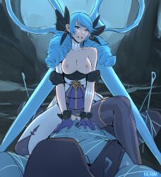 1boy 1girl absurdres blue_hair blue_skin breasts colored_skin cowgirl_position girl_on_top gwen_(league_of_legends) hetero highres kalruna league_of_legends medium_breasts nipples scissors sex straddling yorick_(league_of_legends) rating:Explicit score:26 user:Crazy-Ant