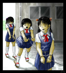  3girls bdsm bondage bound gin_nasu multiple_girls school_uniform tagme  rating:Sensitive score:10 user:vegueta_poderoso
