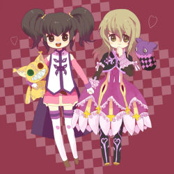 00s 2girls anise_tatlin bad_id bad_pixiv_id black_hair blonde_hair boots brown_eyes dress elize_lutus heart holding_hands inamura_(yanahiyabao) long_hair multiple_girls open_mouth purple_footwear tales_of_(series) tales_of_the_abyss tales_of_xillia teepo_(tales) thighhighs tokunaga_(tales) twintails rating:Sensitive score:3 user:danbooru