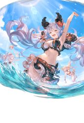 &gt;_&lt; 3girls :d ^^^ alpha_transparency animal_ears armpits arms_up athena_(granblue_fantasy) ball beachball belt bikini bikini_skirt black_bikini blonde_hair blue_sky blush breasts cloud day flower frilled_swimsuit frills gluteal_fold granblue_fantasy hair_between_eyes hair_flower hair_ornament hair_ribbon hibiscus large_breasts lens_flare long_hair looking_at_viewer low_twintails medusa_(shingeki_no_bahamut) midriff minaba_hideo multiple_girls navel official_art open_mouth purple_eyes purple_hair red_bikini red_flower ribbon satyr_(granblue_fantasy) shingeki_no_bahamut sky smile star_(symbol) swimsuit teeth thigh_gap transparent_background twintails upper_teeth_only very_long_hair water rating:Sensitive score:4 user:danbooru