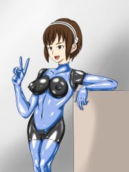 1girl absurdres arms_on_table black_bodysuit latex blue_bodysuit blue_gloves blue_legwear bodysuit boots breasts brown_eyes brown_hair bulge covered_erect_nipples covered_navel dress erection erection_under_clothes female_focus bad_tag gloves godzilla:_city_on_the_edge_of_battle godzilla:_planet_of_the_monsters godzilla:_the_planet_eater godzilla_(series) grey_background hair_ornament happy headband highres latex latex_bodysuit latex_boots latex_dress latex_gloves latex_legwear latex_leotard latex_pants latex_suit latex_thighhigh_boots latex_thong leotard medium_breasts open_mouth peace_symbol polygon_pictures pussy shiny_clothes short_hair simple_background skin_tight skin_tight_clothing skin_tight skin_tight solo stray_123 teeth thigh_boots thighhighs thighs toho toho_(film_company) tongue vaginal yuko_tani rating:Explicit score:5 user:Hunterman121