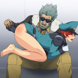  10s 1boy 1girl age_difference anger_vein aqua_hair ass bare_legs barefoot beard blush bottomless dildo closed_eyes facial_hair flit_asuno gloves goggles greco_roman_(spiral_brain) green_hair gundam gundam_age happy_sex hat hetero military military_uniform moaning mustache natora_einus no_panties old old_man open_mouth peaked_cap pussy_juice red_hair sex_toy short_hair sitting spanked spanking sweat tears toe_scrunch toes top-down_bottom-up uniform  rating:Explicit score:71 user:garchomp