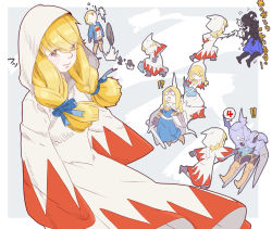  06erunium braid breasts closed_mouth commentary_request dress final_fantasy final_fantasy_tactics highres long_hair multiple_boys multiple_girls twin_braids white_dress 