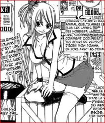00s 1girl breasts cleavage fairy_tail french_text greyscale large_breasts lucy_heartfilia mashima_hiro miniskirt monochrome scanlation skirt solo thighhighs translated rating:Questionable score:12 user:danbooru