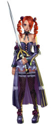  1girl amy_sorel bare_shoulders dress drill_hair fishnet_thighhighs fishnets full_body gothic_lolita lace lolita_fashion rapier red_hair short_twintails solo soul_calibur soulcalibur soulcalibur_iii sword thighhighs twintails weapon  rating:Sensitive score:17 user:KaiserBismarck