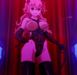  10s breasts chain charlotte_scherzen dominatrix inverted_nipples kaneko_hiraku large_breasts leather nipples pink_hair purple_eyes screencap stitched third-party_edit valkyrie_drive valkyrie_drive_-mermaid-  rating:Questionable score:83 user:yamasaki