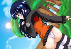 artist_request ass black_legwear blue_hair blush copyright_request from_behind grey_eyes hyuuga_hinata looking_back naruto naruto_(series) no_pants panties source_request striped_legwear tagme thighhighs underwear white_legwear white_panties  rating:Questionable score:50 user:Anonymous