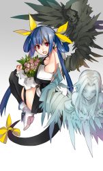  1girl arc_system_works asymmetrical_wings bare_shoulders blue_hair boots bouquet bow breasts choker cleavage dizzy_(guilty_gear) flower guilty_gear hair_bow highres long_hair masin0201 navel necro_(guilty_gear) red_eyes ribbon rose sitting skull small_breasts solo tail tail_ornament tail_ribbon thighhighs twintails undine_(guilty_gear) wings  rating:Sensitive score:12 user:danbooru