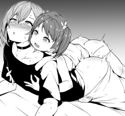  1boy 1girl age_difference anal blush brother_and_sister bulge choker cum cum_in_ass erection erection_under_clothes eyebrows_hidden_by_hair futa_with_male futanari hair_ornament hairclip highres implied_futanari incest loli makin_tama male_penetrated monochrome nipple_stimulation nipple_tweak on_bed original pants prone_bone sex sex_from_behind shirt siblings size_difference smaller_dominant tearing_up twintails unworn_pants  rating:Explicit score:971 user:hank268