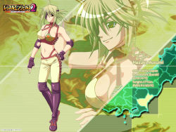 1girl ahoge armpits bare_shoulders blonde_hair boots breasts cleavage elbow_pads eyepatch fingerless_gloves gloves highres knee_pads large_breasts musumi_hazuki official_art official_wallpaper short_hair wallpaper wrestle_angels wrestle_angels_survivor_2 yellow_eyes rating:Sensitive score:11 user:danbooru