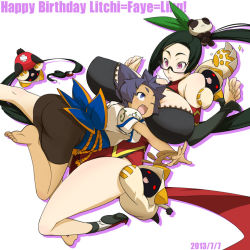  2girls :&lt; animal_ears animal_hood arc_system_works ass barefoot bike_shorts birthday black_hair blazblue blazblue:_calamity_trigger bra breasts cat_ears cat_hood chinese_clothes claws cleavage fang glasses hood huge_breasts kaka_kittens lao_jiu linhua litchi_faye_ling long_hair multiple_girls non-web_source official_art panda ponytail purple_eyes underwear very_long_hair  rating:Questionable score:55 user:Mightfox