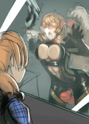 1boy 2girls against_glass blonde_hair bodysuit breast_press breasts breasts_on_glass cleavage diving_suit gun hair_over_eyes holding_another&#039;s_wrist interspecies jill_valentine large_breasts licking monster multiple_girls ooze_(resident_evil) open_clothes open_mouth rachael_foley rape resident_evil resident_evil:_revelations tentacle_sex tentacles tongue unizama unzipped vaginal weapon wetsuit window rating:Explicit score:181 user:danbooru