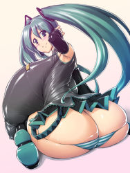 ass blush breasts from_behind gigantic_breasts green_eyes green_hair hatsune_miku hips huge_ass iwammy kneeling long_hair looking_back panties plump sideboob smile thick_thighs thighs twintails underwear very_long_hair vocaloid wide_hips rating:Questionable score:107 user:Geludon