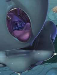 1girl breasts close-up female_focus fish_girl highres imminent_vore monster_girl nintendo nipples open_mouth princess_ruto saliva small_breasts solo teeth the_boogie the_legend_of_zelda the_legend_of_zelda:_ocarina_of_time tongue tongue_out uvula zora rating:Questionable score:352 user:sakuri