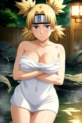  animearc_boy bath blonde_hair breasts breasts_to_breasts highres temari_(naruto) towel 