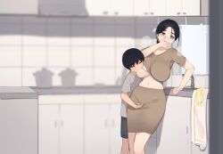  1boy 1girl age_difference black_hair blue_eyes bra breasts grey_shirt incest kitchen large_breasts mother_(pepper0) mother_and_son one_eye_closed original pepper0 sex sex_from_behind shirt short_hair shota standing standing_sex underwear white_bra  rating:Questionable score:611 user:Derpinasex_