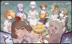  37_(reverse:1999) 6+girls :o :q ;p abi_(qiaoyijing) absurdres aged_down anger_vein apple apple_(reverse:1999) apple_on_head black_bow black_bowtie black_hair blonde_hair blue_eyes blue_hair bow bowtie brown_hair brown_hat cake cake_slice child constantine_(reverse:1999) cup dress drill_hair eyelid_pull food fruit grass green_bow green_eyes grey_dress grey_hair hair_bow hair_bun hairband hat hat_bow highres holding holding_cup holding_plate holding_saucer isolde_(reverse:1999) kneeling long_dress long_hair long_sleeves looking_at_another looking_at_viewer low_twintails matilda_bouanich mini_hat multiple_girls one_eye_closed one_side_up open_hand orange_hair outstretched_arm picnic picnic_basket picnic_blanket plate puffy_long_sleeves puffy_sleeves purple_eyes red_eyes regulus_(reverse:1999) reverse:1999 saucer schneider_(reverse:1999) security_camera short_dress short_hair short_sleeves single_side_bun sonetto_(reverse:1999) sotheby teacup tilted_headwear tongue tongue_out twin_drills twintails two_side_up vertin_(reverse:1999) very_long_hair viewfinder white_bow white_dress white_hairband 