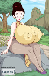  1girl absurdres black_hair breasts chi-chi_(dragon_ball) dragon_ball dragon_ball_super dragonball_z gigantic_breasts hair_bun highres impossible_clothes pantyhose single_hair_bun toshiso_(artist)  rating:Questionable score:34 user:toshi17