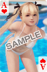  1girl 3d bikini blonde_hair breasts dead_or_alive dead_or_alive_xtreme_3_fortune dead_or_alive_xtreme_beach_volleyball marie_rose official_art outdoors pool small_breasts solo swimsuit water  rating:Sensitive score:13 user:mald