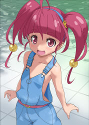  1girl :d ahoge collarbone commentary_request flat_chest hair_ornament hoshina_hikaru loli looking_at_viewer naked_overalls no_bra open_mouth overalls pink_eyes pink_hair precure rohitsuka short_hair smile solo star_(symbol) star_hair_ornament star_twinkle_precure twintails  rating:Questionable score:48 user:danbooru