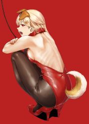 10s 1girl animal_collar animal_ears ass bare_back blonde_hair breasts collar dog_ears dog_tail hair_ornament hairclip high_heels kantai_collection leash leotard medium_breasts nathaniel_pennel nontraditional_playboy_bunny open_mouth pantyhose playboy_bunny red_background red_eyes red_leotard sideboob simple_background solo squatting tail yuudachi_(kancolle) yuudachi_kai_ni_(kancolle) rating:Questionable score:18 user:danbooru