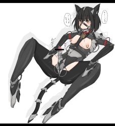 1boy anal_tail animal_ears bar_censor bdsm black_hair blush butt_plug censored erection fake_animal_ears fake_tail gatling_raid high_heels highres latex lying male_focus male_penetrated mask mechanical_arms nipple_piercing nipple_rings on_back penis piercing revealing_clothes saliva saliva_trail sex_toy short_hair simple_background solo spread_legs tail trap white_background yellow_eyes rating:Explicit score:37 user:danbooru