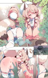  1girl all_fours animal_ear_fluff animal_ears anus ass ass_grab babalilo blue_skirt blush braid brown_eyes brown_hair cleft_of_venus decensored goblin goblin_male hair_ornament hairclip hat highres komachi_panko loli multiple_boys multiple_views no_shoes one_eye_closed panties panty_pull phase_connect pink_shirt pulling_another&#039;s_clothes pussy pussy_juice pussy_juice_stain red_panda red_panda_ears red_panda_girl red_panda_tail sequential shirt skirt thighhighs thighs third-party_edit through_wall twin_braids twintails uncensored underwear virtual_youtuber white_headwear white_panties white_shirt white_thighhighs  rating:Explicit score:208 user:Decensity