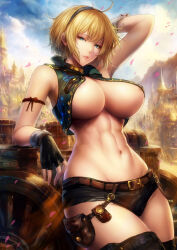 abs arai29 blonde_hair breasts large_breasts midriff navel original revealing_clothes smile stomach tagme