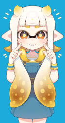  1girl absurdres blonde_hair bright_pupils cowboy_shot gradient_hair hair_horns highres inkling inkling_girl inkling_player_character long_hair looking_at_viewer multicolored_hair nintendo notice_lines pointy_ears sahata_saba simple_background smile solo splatoon_(series) standing star-shaped_pupils star_(symbol) symbol-shaped_pupils teeth tentacle_hair thick_eyebrows two-tone_hair white_background white_hair white_pupils yellow_eyes 