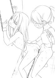  2girls abutomato ass bar_censor blush bottomless censored chain closed_eyes futa_rapist futa_with_female futanari hand_on_another&#039;s_hip highres long_hair magia_record:_mahou_shoujo_madoka_magica_gaiden mahou_shoujo_madoka_magica mask monochrome multiple_girls nanami_yachiyo nipple_piercing nipples no_testicles nude open_mouth penis piercing rape restrained sex sex_from_behind short_hair sketch spanked sweat twintails 