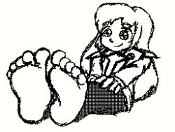 00s 1girl animated animated_gif barefoot colette_brunel feathers feet foot_focus lowres monochrome sitting smile soles solo_focus tales_of_(series) tales_of_symphonia tickling toes  rating:Questionable score:22 user:yuetchi