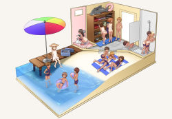  6+boys 6+girls abubu against_wall ass back ball beach beachball black_hair blonde_hair blush brown_hair child_on_child closed_eyes clothes_pull commentary diorama door dress exhibitionism flat_chest hetero highres inflatable_shark inflatable_toy innertube isometric locker locker_room loli low_twintails lying multiple_boys multiple_girls nude on_back on_stomach one-piece_swimsuit_pull one-piece_tan open_mouth original parasol penis public_indecency school_swimsuit sex shota smile squat_toilet standing swim_ring swimsuit tan tanline toilet twintails umbrella uncensored white_dress  rating:Explicit score:360 user:danbooru