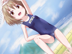  1girl level.21 mountain school_swimsuit short_hair solo standing standing_on_one_leg swimsuit urotsuki yume_2kki 