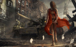  1girl 3boys armored_vehicle army ass bad_end barefoot bomb bow broken_glass brown_hair caterpillar_tracks clock clock_tower cloud cloudy_sky collateral_damage debris destruction detonator dirt dirty dirty_feet dress dynamite epic explosive flower flying_paper from_behind gas_mask glass gun hair_bow hair_ribbon hazmat_suit highres holding holding_flower injury jpeg_artifacts lamppost long_hair marek_okon mask md5_mismatch military military_uniform military_vehicle motor_vehicle mud multiple_boys on_vehicle original outdoors panties paper post-apocalypse power_lines radiation radiation_symbol realistic red_dress resized resolution_mismatch ribbon rifle rubble ruins scar sitting sky soldier source_smaller suicide suicide_bomb suicide_bomber surreal tank tattoo torn_clothes tower town underwear uniform untied upscaled vehicle walking wallpaper war weapon window  rating:Sensitive score:114 user:danbooru