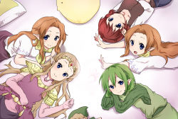 5girls :d anju bad_id bad_pixiv_id belt blonde_hair blue_eyes character_doll circle_formation circlet collarbone cremia doraiaisu dress dual_persona elbow_gloves fairy gloves green_hair k-on! link long_hair long_sleeves looking_at_viewer lying malon multiple_girls navi nintendo on_back on_side on_stomach open_mouth outstretched_arms parody pillow pointy_ears princess_zelda red_hair saria_(zelda) scarf short_sleeves skirt smile style_parody the_legend_of_zelda the_legend_of_zelda:_majora&#039;s_mask the_legend_of_zelda:_ocarina_of_time time_paradox triforce vest aged_down rating:Sensitive score:53 user:danbooru