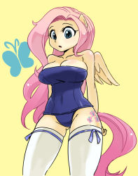 1girl animal_ears blue_eyes breasts bug butterfly female_focus fluttershy groin insect large_breasts my_little_pony my_little_pony:_friendship_is_magic one-piece_swimsuit personification pink_hair shepherd0821 simple_background solo standing swimsuit tail tattoo thighhighs thighs white_thighhighs white_wings wings rating:Sensitive score:100 user:Xander