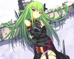  00s 1girl barbed_wire bdsm bondage bound c.c. code_geass cross detached_sleeves green_hair long_hair solo tied_up_(nonsexual) uni_(plastic_girl) yellow_eyes  rating:Sensitive score:20 user:danbooru