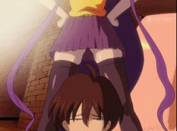 00s 1boy 1girl animated animated_gif bouncing_breasts breast_rest breasts breasts_on_head brown_hair eiken gigantic_breasts lowres mifune_densuke misono_kirika purple_hair water rating:Questionable score:37 user:redblue99