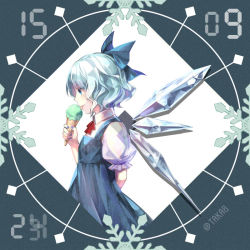 1girl bad_id bad_pixiv_id blue_bow blue_dress blue_eyes blue_hair bow cirno dress food from_side hair_bow ice ice_cream ice_cream_cone ice_wings neck_ribbon profile puffy_short_sleeves puffy_sleeves red_ribbon ribbon short_hair short_sleeves solo taka8 touhou upper_body wings rating:Sensitive score:1 user:danbooru