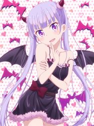  10s 1girl absurdres bat_wings bow highres horns lingerie long_hair new_game! purple_eyes screencap silver_hair stitched suzukaze_aoba third-party_edit twintails underwear wings  rating:Sensitive score:31 user:hououin_kyouma
