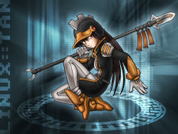  1girl ankle_boots armor binary boots breasts brown_footwear closed_mouth expressionless gloves hair_between_eyes helmet highres holding holding_weapon juzo-kun kde linux long_hair long_sleeves looking_at_viewer magic_circle on_one_knee os-tan panties polearm red_eyes shoulder_pads small_breasts solo spear straight_hair underwear uniform very_long_hair wallpaper weapon white_gloves white_panties  rating:Sensitive score:3 user:danbooru