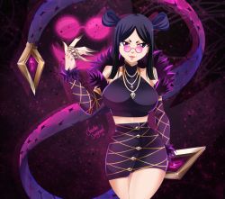  1girl black_hair breasts claudia_dragneel cowboy_shot fairy_tail large_breasts league_of_legends looking_at_viewer minerva_orlando solo standing  rating:Questionable score:10 user:CeliaLover