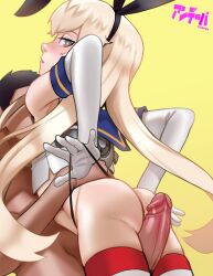  1boy 1girl andava arms_at_sides artist_logo artist_name ass black_hairband black_panties blonde_hair blue_sailor_collar blush cowboy_shot cropped_shirt elbow_gloves erection expressionless from_behind from_below from_side gloves grey_eyes hairband hetero kantai_collection loli long_hair looking_at_penis looking_back looking_down nose panties panty_tug parted_lips penis red_thighhighs sailor_collar school_uniform serafuku shimakaze_(kancolle) shirt simple_background solo_focus standing striped_clothes striped_thighhighs thigh_sex thighhighs two-tone_thighhighs uncensored underwear wedgie white_gloves white_shirt white_thighhighs yellow_background  rating:Explicit score:120 user:Only_Kemonomimi
