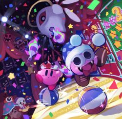  ball beachball blue_eyes blush_stickers bow bowtie cackling_painting circus_kirby clown confetti copy_ability crazy_smile dark_background dark_persona empty_eyes fangs gooey_(kirby) halo hat horror_(theme) jester_cap juggling kirby kirby_(series) kirby_super_star light marx_(kirby) mister_anglep nintendo no_humans one-eyed open_mouth perot poison_mash propeller_(kirby) purple_eyes red_bow red_bowtie red_eyes scarfy smile stage stage_lights suyasuyabi tongue tongue_out waddle_doo wings zero_two_(kirby) 