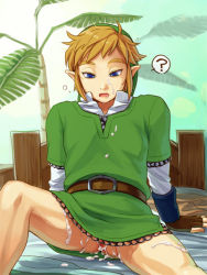  1boy ? aftersex anus arm_support bad_id bad_pixiv_id bed belt blonde_hair blue_eyes bracelet cum cum_in_ass cum_on_body facial fingerless_gloves gloves hat jewelry link lying male_focus nintendo no_pants open_mouth plant pointy_ears shiwashiwa_no_kinchakubukuru sleepy solo spread_legs the_legend_of_zelda the_legend_of_zelda:_skyward_sword tunic yaoi  rating:Explicit score:73 user:re9