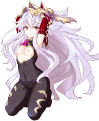 10s 1girl armpits arms_behind_head blush breastless_clothes breasts breasts_out covered_navel granblue_fantasy kneeling light_purple_hair long_hair medusa_(shingeki_no_bahamut) nipples orange_eyes simple_background skin_tight small_breasts solo very_long_hair white_background yu-ves rating:Questionable score:22 user:danbooru