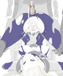  1boy 1girl aftersex armor bad_id bad_pixiv_id blue_eyes bodysuit breasts cum cum_in_pussy cum_string cumdrip empty_eyes fucked_silly hairline hetero highres kumiko_shiba large_penis league_of_legends long_hair lux_(league_of_legends) male_pubic_hair medium_breasts monochrome nipples penis piledriver_(sex) pubic_hair rolling_eyes skindentation spot_color spread_legs tears torn_bodysuit torn_clothes uncensored upside-down  rating:Explicit score:229 user:danbooru