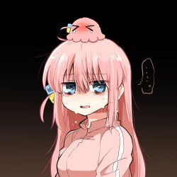  &gt;_&lt; ... 1girl animal animal_on_head animalization black_background blue_eyes blush bocchi_the_rock! breasts crying crying_with_eyes_open cube_hair_ornament gotoh_hitori gotoh_hitori_(octopus) gradient_background hair_between_eyes hair_ornament jacket long_hair looking_at_viewer medium_breasts on_head one_side_up open_mouth pink_hair pink_jacket rebecca_(keinelove) sidelocks simple_background speech_bubble spoken_ellipsis tears track_jacket upper_body very_long_hair 