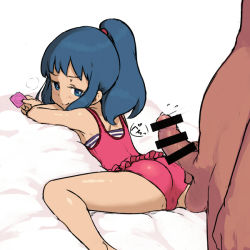  00s 1boy 1girl alternate_hairstyle barefoot blue_eyes blue_hair blush cameltoe casual_one-piece_swimsuit censored chiwino clothed_female_nude_male condom creatures_(company) dawn_(pokemon) frilled_swimsuit frills game_freak hetero layered_swimsuit loli long_hair looking_at_another looking_back lying nintendo nude on_stomach one-piece_swimsuit penis pokemon pokemon:_arceus_and_the_jewel_of_life pokemon_(anime) pokemon_dppt_(anime) ponytail seductive_smile smile solo_focus swimsuit wet_spot  rating:Explicit score:412 user:danbooru